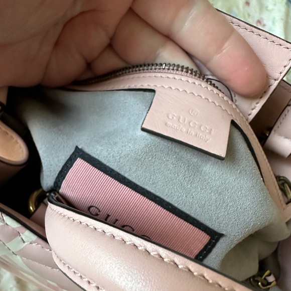 GUCCI Ghost Marmont GG Matelassé 2-way tote top handle bag pink graffiti chevron - Picture 12 of 14